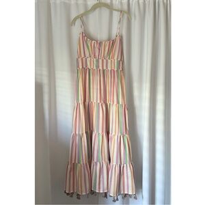 Summer Striped Rainbow Maxi Sun Dress Size Small